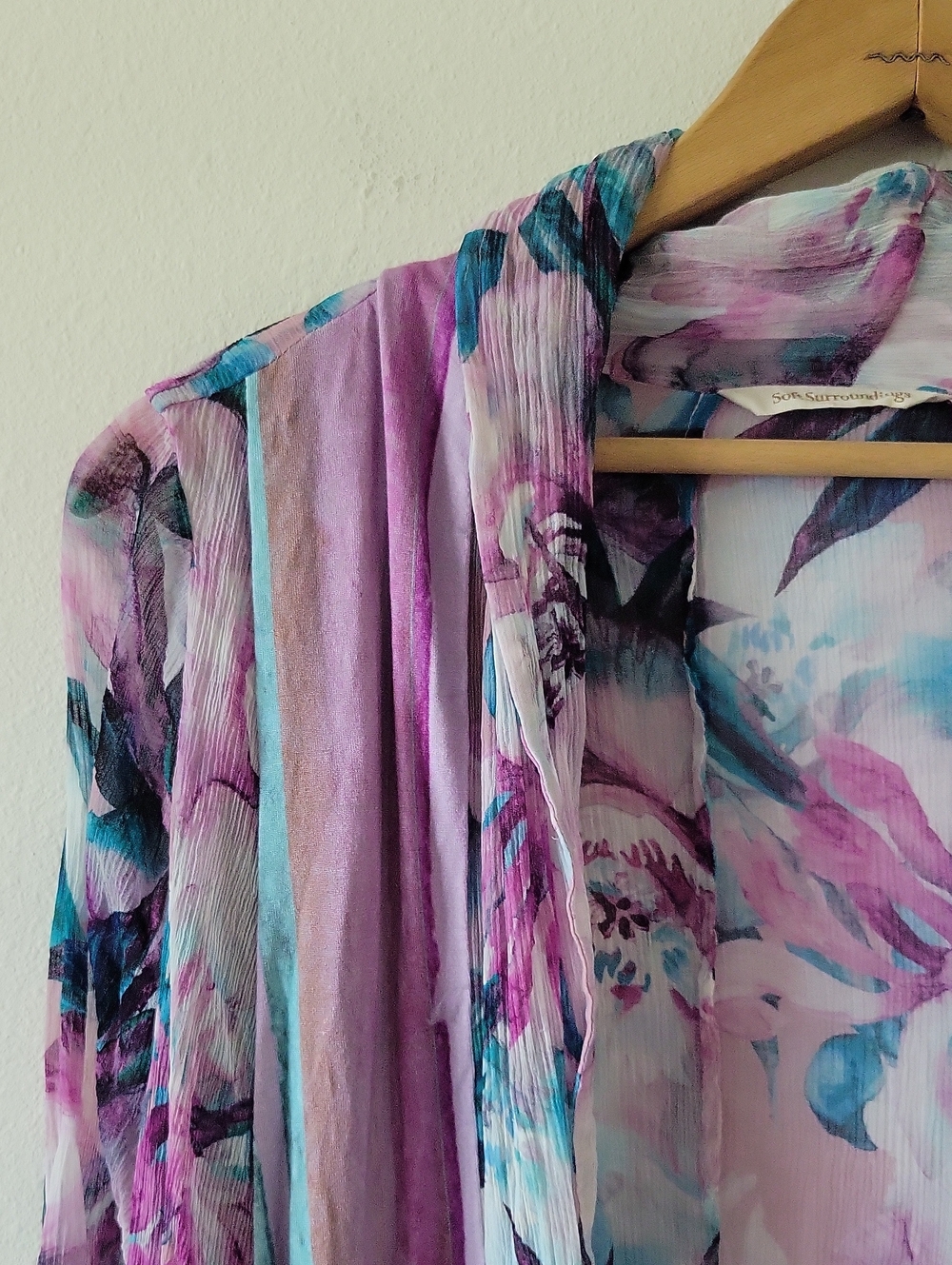 Soft Surroundings Purple Teal Floral Stripe Crinkle Cardigan Size XL - Picture 2 of 8